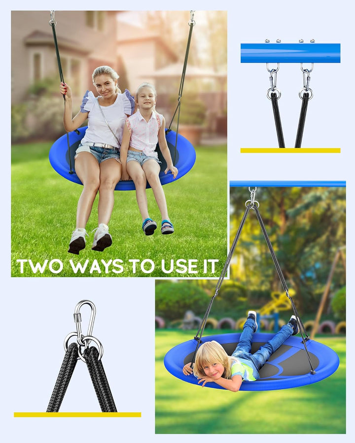 43" Saucer Tree Swing for Kids Adult, 700Lbs Weight Capacity, Waterproof Flying Saucer Swing with Adjustable Hanging Straps, Swing Seats for Backyard Outdoor Indoor Playground, Blue