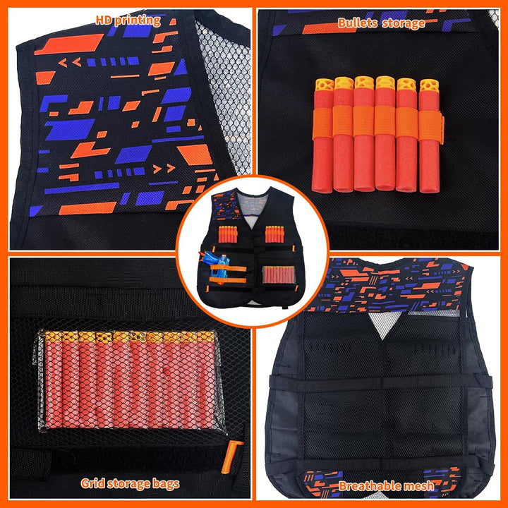 Tactical Vest Kit for Kids, Compatible with Nerf – Includes Vest, 2 Pack Toy Guns, 30 Foam Darts, Goggles, Wristbands, Skull Mask – Great Birthday Gift for Boys and Girls