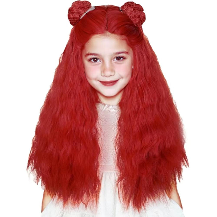 Long Straight Black Kids Wig with Flower Hair Clip, Wigs for Girls Toddler Cosplay 27.6'' Synthetic Hair + Wig Cap for Halloween Party Daily Costumes