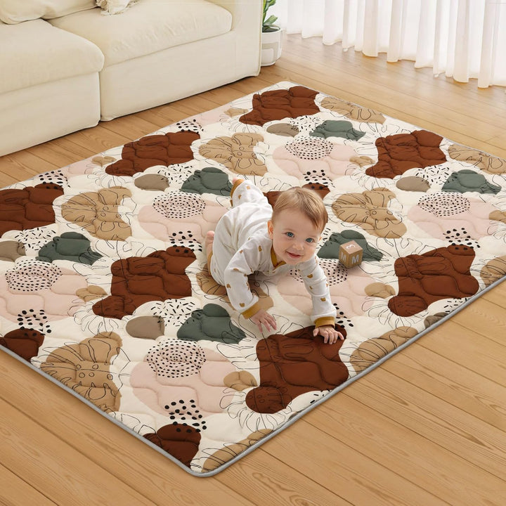Baby Play Mats for Floor, 50X50 Playpen Mat, Thicken Cushioning Padding Foam Playmate for Baby and Toddlers Infants, Non-Slip & Machine Washable, Earth Tones Design