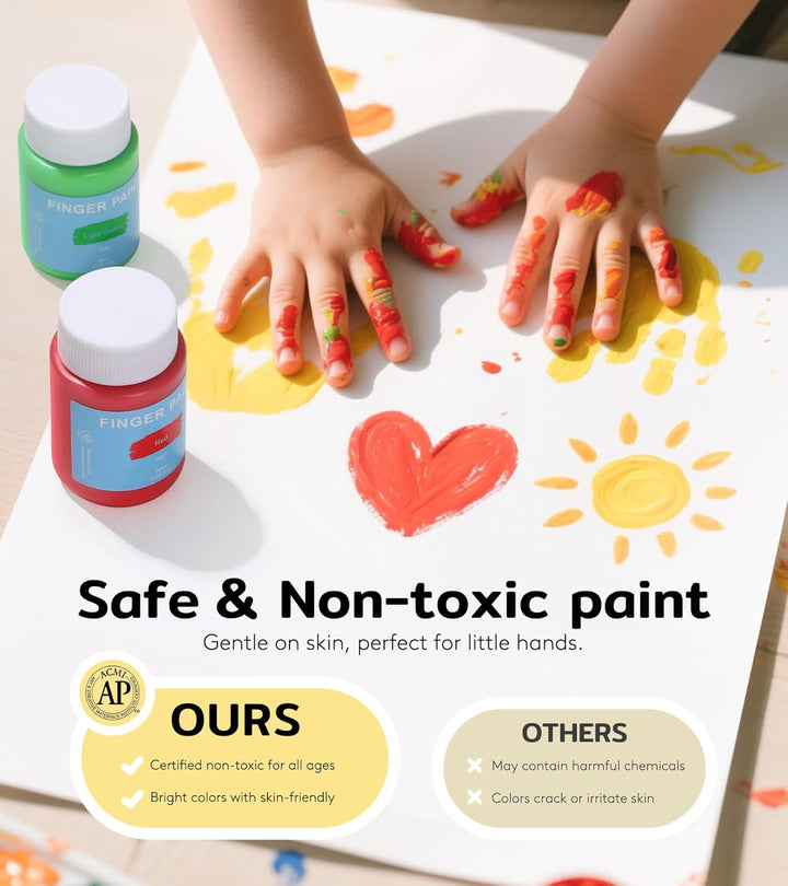 Washable Finger Paint for Toddlers, 40 PCS Non-Toxic Finger Paints, 10 Vibrant Colors (2Fl Oz), Baby Paint for Hand and Feet, Safe Art Supplies, Early Learning Gifts for Kids Age 3+