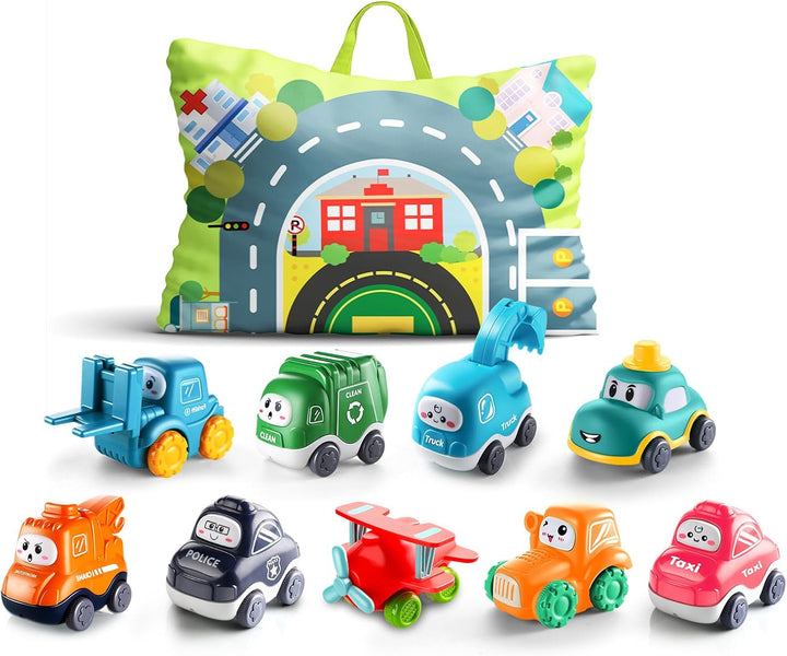 8 PCS Baby Cranes Car Toys with Playmat/Storage Bag|1St Birthday Gifts for Toddler Toys Age 1-2|Baby Toy for 1 2 Year Old Boy|1 2 Year Old Boy Birthday Gift for Infant 12 18 Months