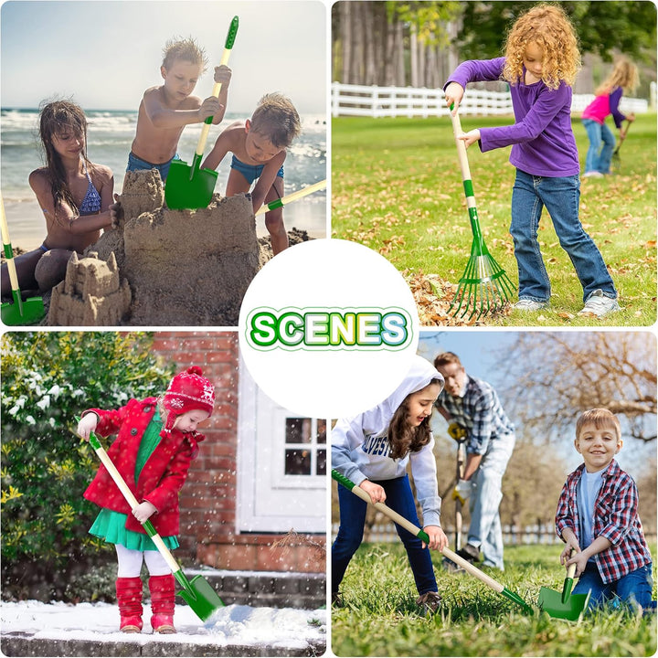 Kids Gardening Tools Set - 7Pcs Wheelbarrow Set for Kids with Shovel, Rake, Leaf Rake, Summer Outdoor Yard Digging Weed Toys, Halloween Birthday Gifts for Boys Girls Age 2 3+ Years Old(Green)