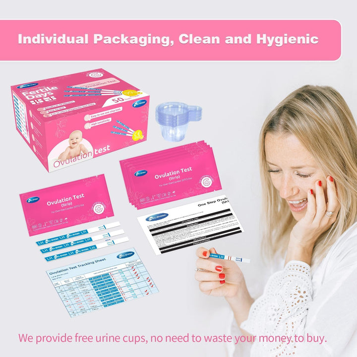25 Count Ovulation Test Strips with Cups, Bulk Ovulation Test Strips for Women, Ovulation Predictor Kit, Accurate Fertility Tests for Home, Individually Wrapped 5Mm LH