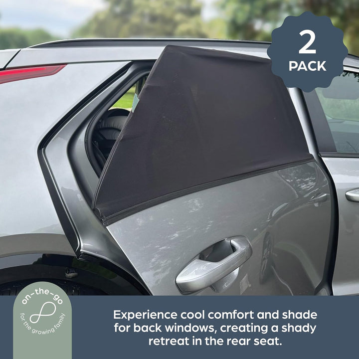 Fit-Over Baby Car Window Sun Shade – Stretchable Car Window Sunshade & Mesh Window Screen for Side Windows - Baby Window Cover for UV Protection- Car Camping Essentials