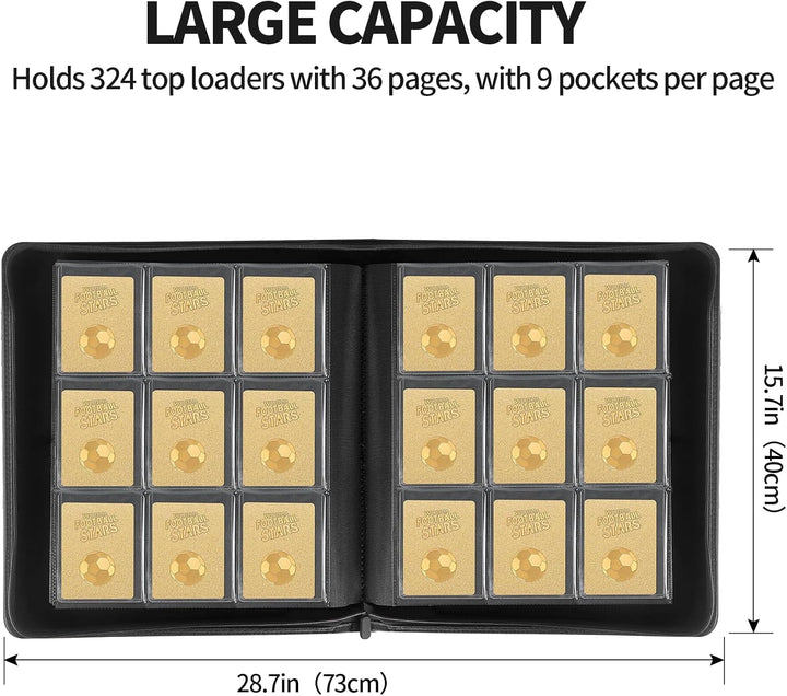 Toploader Binder, Top Loader Binder for Cards, Holds 324 Toploaders, 9-Pocket, Card Folders for Trading Cards or Sports Cards in 3 X 4'' Toploaders