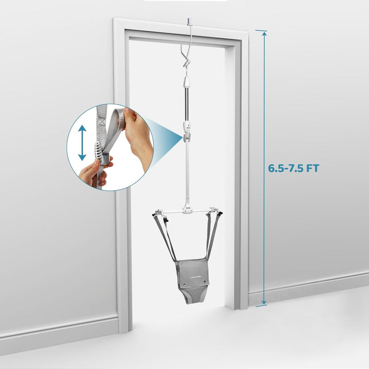 2 in 1 Baby Door Jumper W/Baby Walking Harness Function, Baby Jumper with Door Clamp Adjustable Strap and Seat, Gray