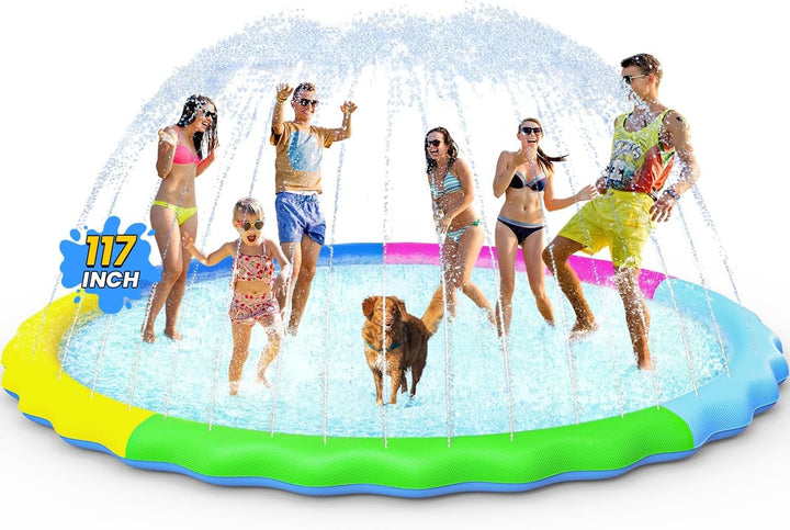 Non-Slip Splash Pad for Kids and Dog, Thicken Sprinkler Pool Summer Outdoor Water Toys - Fun Backyard Fountain Play Mat for Baby Girls Boys Children or Pet Dog (67 Inch, Blue&Blue)