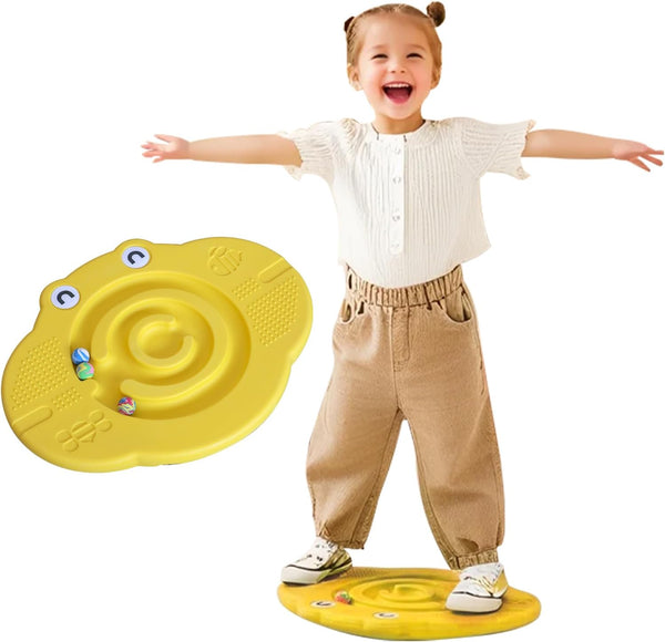 Wobble Balance Board for Kids – Yellow Frog Design with Maze Track & Balls | Dual-Sided Sensory Rocker Board | Non-Slip Tactile Surface | Supports up to 200Lbs | Perfect for Toddlers & Parent-Child Play
