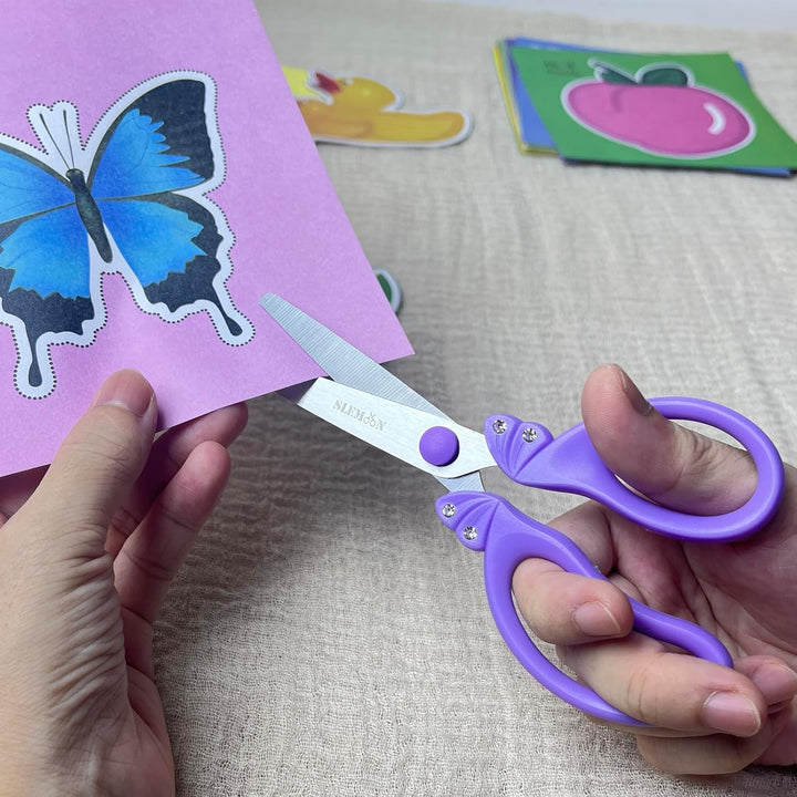 Scissors for Kids Ages 4-8 | Blunt Tip Safety Toddler Scissors, Stainless Steel Blades, ABS Plastic | School Craft Supplies, Art Projects, Pink (Princess Design with Rhinestones)