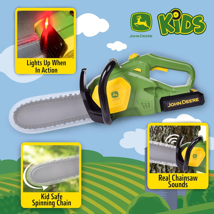 John Deere Power Tools Chainsaw Toy, Construction Tool with Lights and Sounds, Pretend Play Toy for Boys