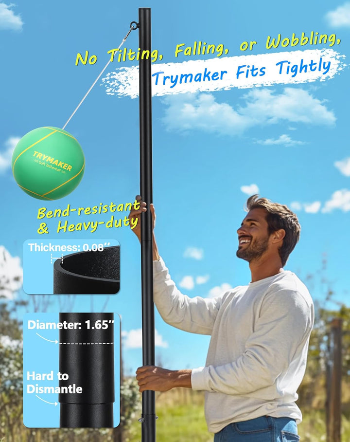 Tetherball Set, Tether Balls and Rope Set with Pole 10.43Ft Height Heavy Duty, Tetherball Equipment Kit for Backyard Outdoors Kids and Adult (No Base Included)
