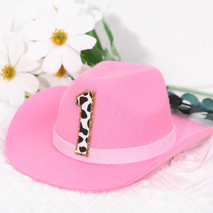 Girls Cowgirl Mini Hat - First Rodeo Birthday Party Crown, Western Farm Photo Prop (Pink)