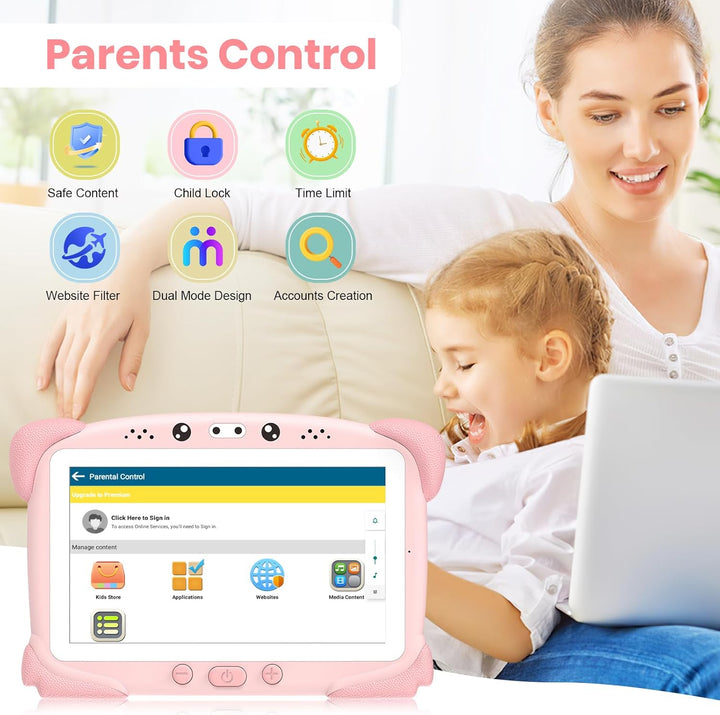 Kids Tablet 7IN 32GB Tablet for Kids Toddler with Shockproof Case, Bluetooth, Wifi, Google, Netflix, Youtube, Parental Control, Education App Pre-Installed (Pink)