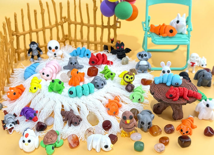 41Pcs Mini Animal Figurines Set,3D Printed Little Animals Articulated Flexible Fidget Toy,Mini Animal Figurines Toy,Cute Animal Toys for Home, Office, Decor