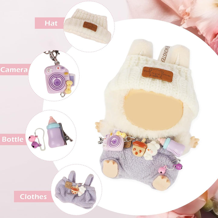 Doll Clothes for Labubu, 17Cm/15Cm Dolls Outfit Set , Luxury Chic Style High-End Fashion Suitable Accessories (No Doll)(Purple)