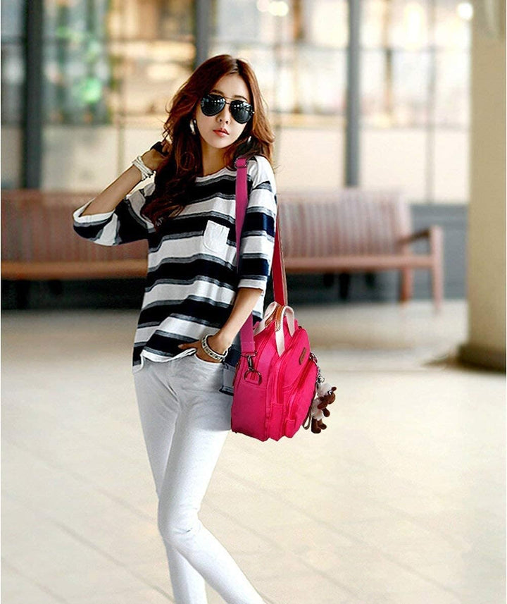 Mini Multi-Function Diaper Bag Tote Messenger Backpack-Stripes