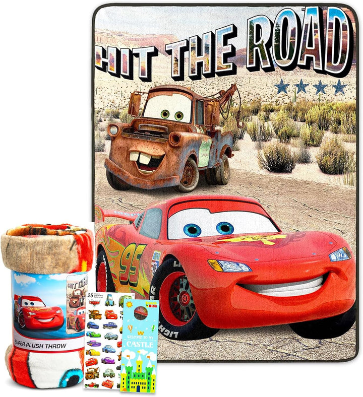 Pixar Cars Blanket Set - Bundle with 45X60 Lightning Mcqueen Blanket, Stickers, More |  Bed Sheets, Cars Room Decor for Boys