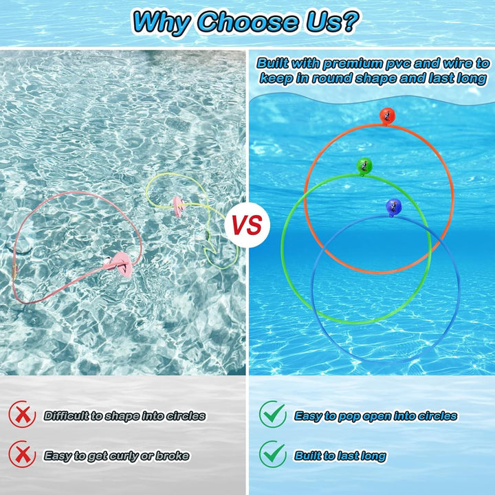 Pool Toys Diving Rings - 28PCS Swim Thru Rings Pool Game Diving Toys with Dive Ring Underwater Treasures Torpedo Bandits Fish Toy Fun Water Swimming Toy for Boys Girls Kids Teens Adults