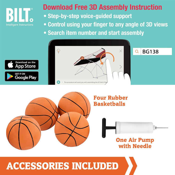 EZ Fold Premium Indoor Arcade Basketball Game with Steel Frame and Polycarbonate Backboard, Dual Shot Electronic Scoring with 6 Size 3 Balls Included, Perfect for Basement Game Rooms