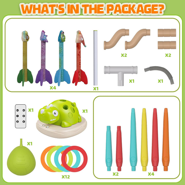 3 in 1 Dinosaur Rocket Launcher Musical Jump Toss Ring Game and Stomping Toys for Kids Outdoor with Remote Control, Indoor outside Toy for Boys Girls 3-13 Toys for Ages 5 6 7 8 9 10 11 Birthday Gifts