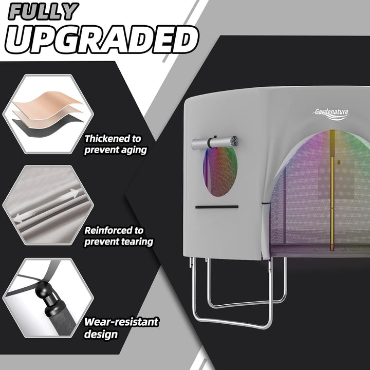 10FT/12FT/14FT Trampoline Tent(Tent Only), Fit round Trampolines, Shade Cover with LED Light, Outdoor Trampolien Accessories, Anti-Tear, Beige