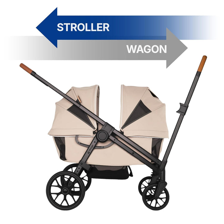 Tandem Wagon Stroller for 2 Kids, All-Terrain with Removable Uv-Protection Canopy, Adjustable Push/Pull Handle, Snack Tray & Cup Holders, Perfect for Baby and Toddler (Black)