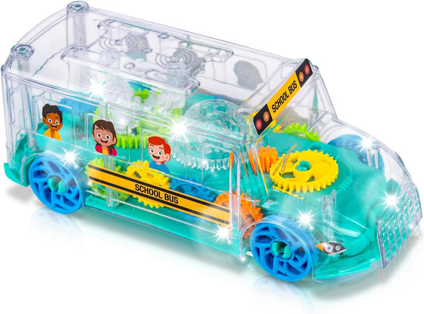 Light up School Bus Toy for Toddlers - Bump and Go School Toy Bus with Colorful Spinning Gears, LED Lights, and Music - Autism Sensory Toys for Boys Ages 4 5 6 7 8