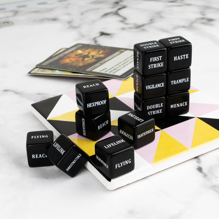 48 Pcs Abilities Keywords Counter Dice Black Shield MTG Dice Counters Bulk Buff Tokens D6 Dice Set for Magic the Gathering, MTG, TCG, Card Games Accessories
