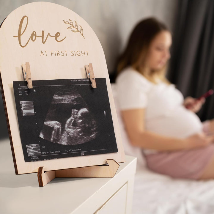 Cute Wooden Ultrasound Picture Frame - Beautiful Double Sided Sign for the Announcement of Your Pregnancy or Baby'S Birth - Nursery Decor Sonogram Photo Frame & Pregnancy Gift for First Time Moms