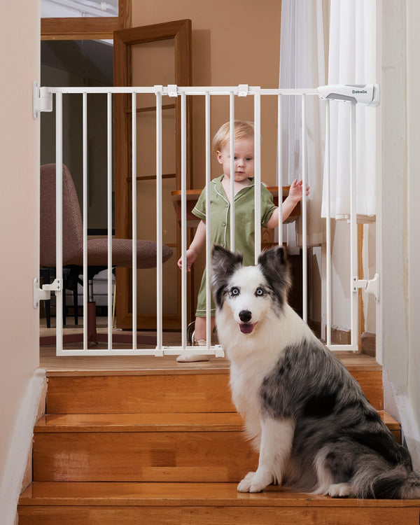 26-43" No Bottom Bar Baby Gate for Babies, Elders and Pets, 2-In-1 Hardware Mount Dog Gate for the House, Stairs and Doorways, with Large Walk Thru Door, White