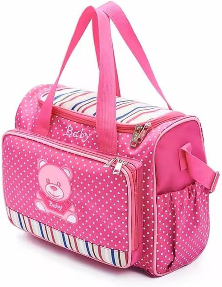Polka Dot Baby Diaper Bag, Bear Design with Striped Trim (Blue)