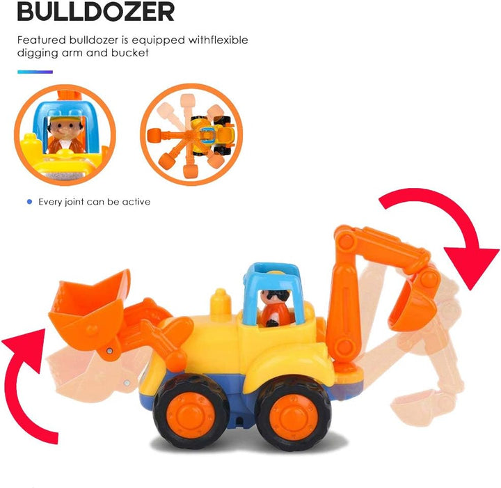 Friction Powered Cars Push and Go Trucks Construction Vehicles Toys Set of Tractor Bulldozer Dump Truck Cement Mixer for Baby Toddlers Infants Boys Gifts