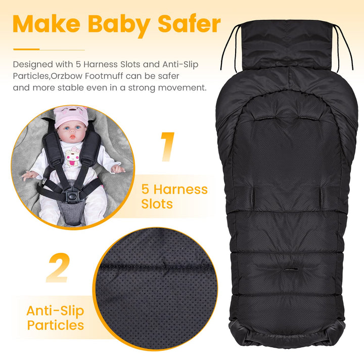 Warm Bunting Bag Universal, Stroller Sleeping Bag Cold Weather, Waterproof Toddler Footmuff (Black, Large)