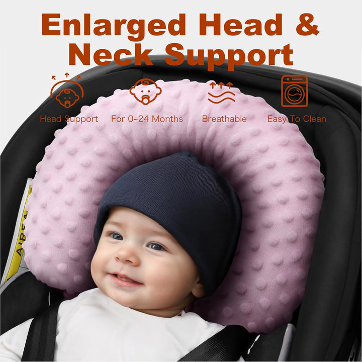 Infant Car Seat Head Neck Body Support, Ultra-Soft Minky and Microfiber Newborn Car Seat Insert, Perfect for Car Seat, Stroller, 2-In-1 Reversible, Girls, Pink