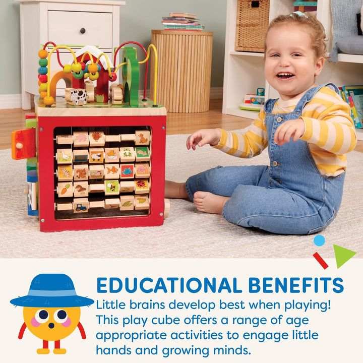 – Activity Cube with Farm Theme – Educational Wooden Toys for Toddlers and Kids – 1 Year +