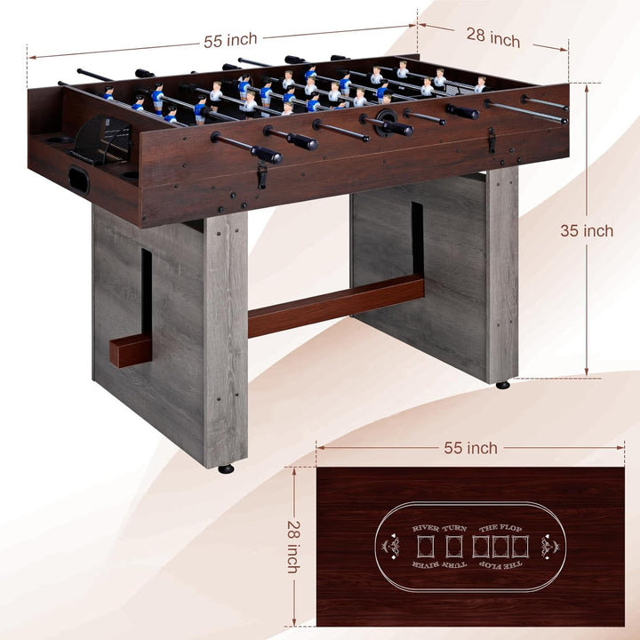 4-In-1 Combo Game Table – 55" Multi-Game Table with Foosball, Electric Air Hockey (Powerful 700Ma Motor), Ping Pong & Poker – Great for Home & Game Room Fun