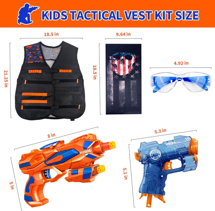 Tactical Vest Kit for Kids, Compatible with Nerf – Includes Vest, 2 Pack Toy Guns, 30 Foam Darts, Goggles, Wristbands, Skull Mask – Great Birthday Gift for Boys and Girls