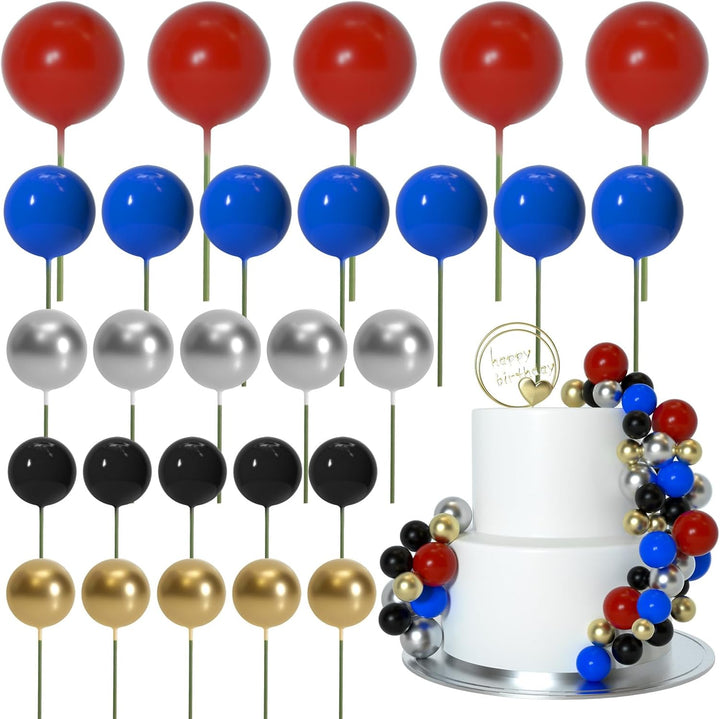 50 Pcs Ball Cake Topper Sticks Mini Balloons for Decorating Supplies Foam Balls Cake Toppers for Baby Shower, Birthday - Blue Series