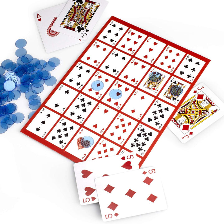 Poker Keno Game Set with Cards and Chips - Adult Family Casino Board Game Night Gift Includes Deck of Playing Cards, 12 Boards, 200 Bingo Chips