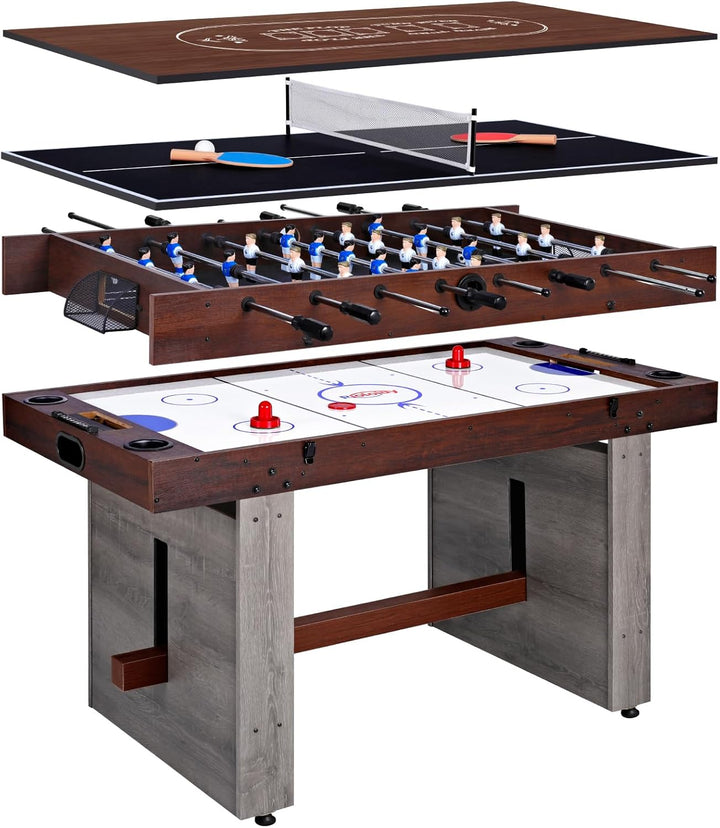 4-In-1 Combo Game Table – 55" Multi-Game Table with Foosball, Electric Air Hockey (Powerful 700Ma Motor), Ping Pong & Poker – Great for Home & Game Room Fun