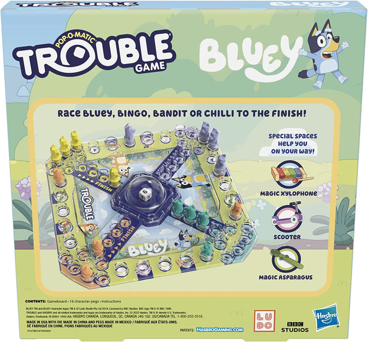 Trouble: Bluey Edition Board Game for Kids, 2-4 Players, Race Bluey, Bingo, Bandit, or Chilli to the Finish, Ages 5 and up (Amazon Exclusive)