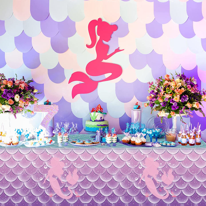 3Pcs Mermaid Birthday Party Tablecloth Decorations,Disposable Plastic Table Cover for Princess under the Sea Baby Shower Themed Kids Birthday Party Supplies,108X54 Inch