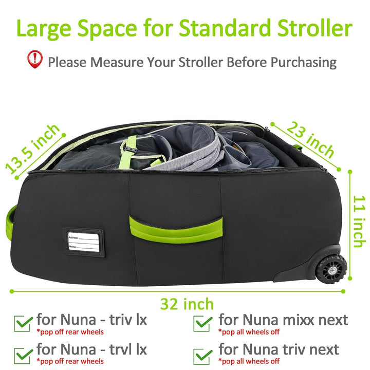 Padded Stroller Travel Bag with Wheels for Airplane Fit for Nuna Mixx Next, Triv Next and Triv Lx, Gate Check Stroller Bag with Inner Wheel Pocket, Stroller Cover for Airplane Travel
