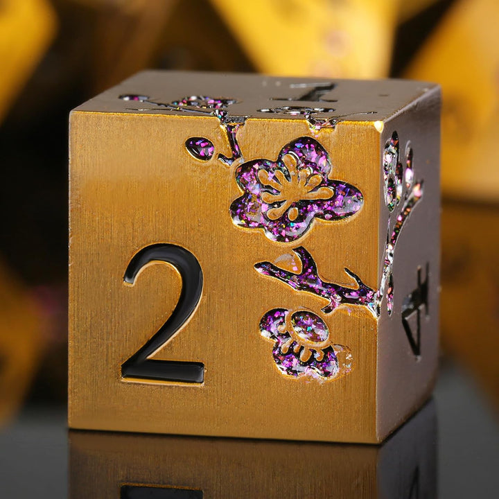Metal Dice Set D&D, 7 Die Metallic Polyhedral Dice Set with Gift Metal Box and Gold Number for DND Dungeons and Dragons Role Playing Games (Black and Gold)