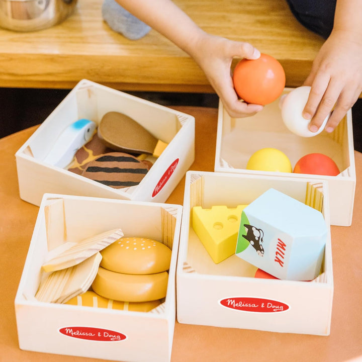Food Groups - 21 Hand-Painted Wooden Pieces and 4 Crates