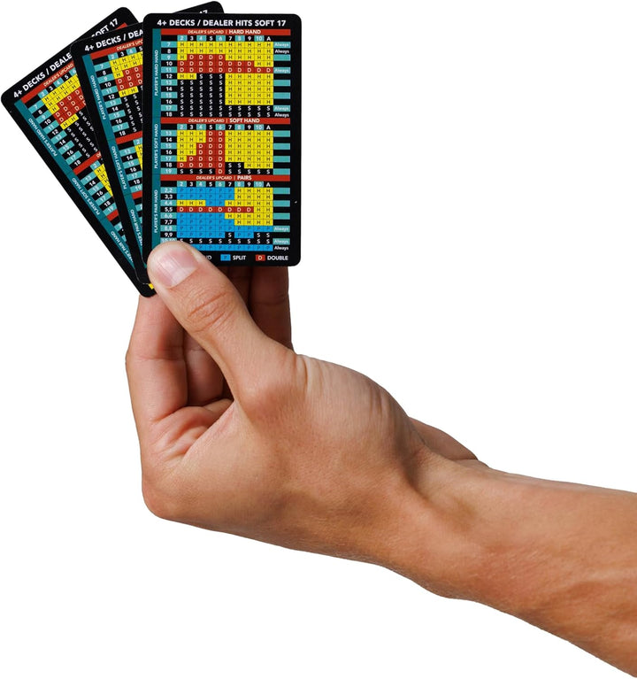 Plastic Blackjack Basic Strategy Card – 3 Pack – Casino Legal – 4+ Decks – Hit Soft 17 – Basic Strategy Blackjack Book – Allowed at Table – Waterproof Durable Plastic
