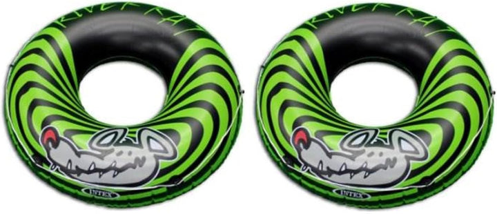 River Rat 48 Inch Inflatable Vinyl Towable Boat Floating Tube Raft for Swimming Pool and Lake in Green Rat or Graffiti Rat Design, Color Varies