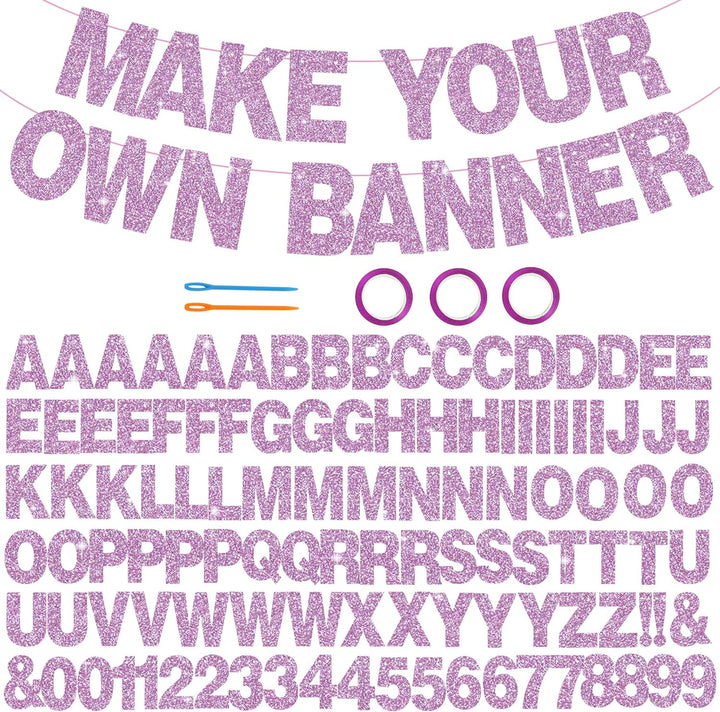 116 PCS A-Z Glitter Black DIY Letter Banner Kit Make Your Own Banner，Including 111 Letters and Numbers 3 Rope and 2 Threading Device,Customized for Birthday Graduation Wedding Party Decor