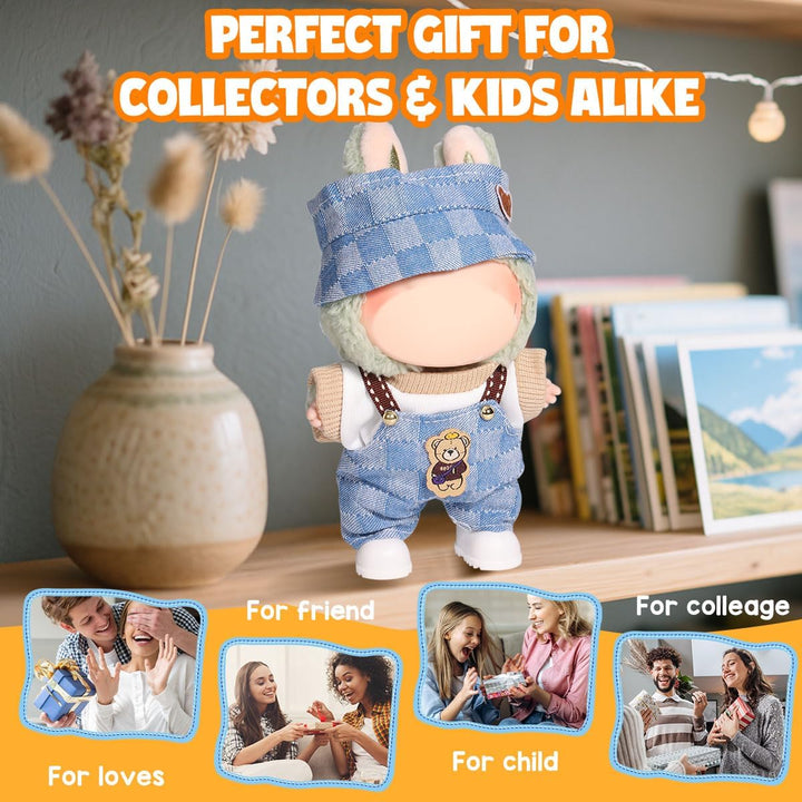 for Labubu Clothes/For Labubu Outfits,Clothes Set for 17Cm Lububu Doll,3 Piece Set Hat Clothing for LA BUBU, Boys and Girls Stylish Adorable Dolls Clothes Accessories (No Doll) (D_Style)